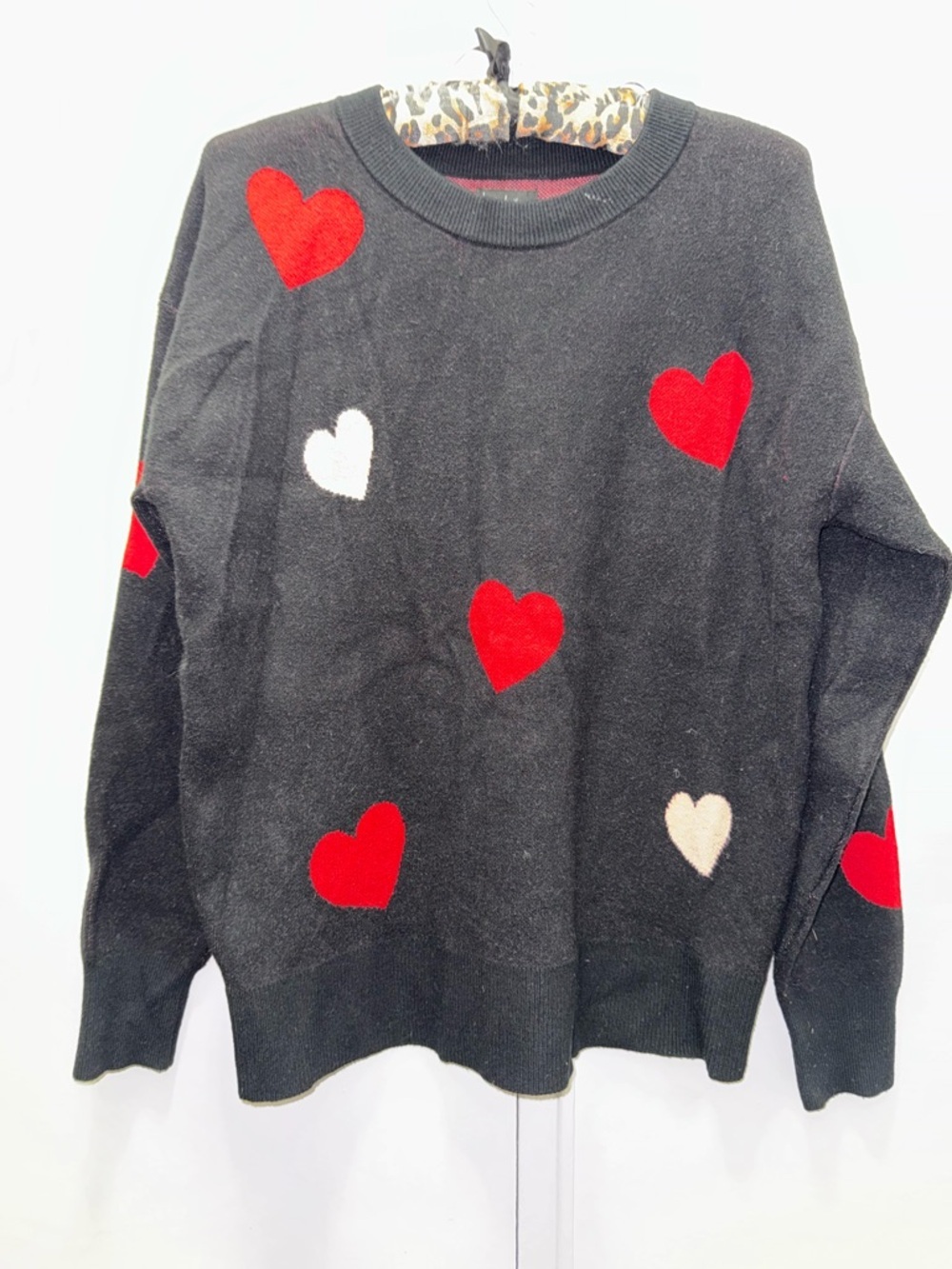 Nicole Miller Black Heart-Pattern Crewneck Sweater - Red & White Hearts Medium
